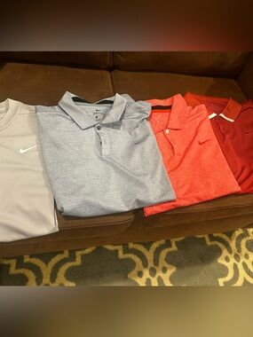 Nike Men's Polo Pack 4 total -Red, Coral, Heather Gray, Light Gray - excellent c